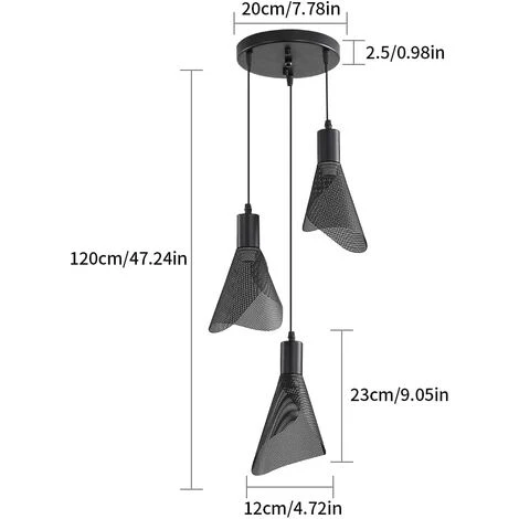 Grosses soldes ✔️ GOECO Suspension Luminaire Industriel, Plafonnier Vintage Noir, Lustre Avec Abat-jour PVC Pour Chambre, Salon, Restaurant, Bar, 3 Lumières E14(Sans Ampoule) ⌛ 5 Grosses soldes ✔️ GOECO Suspension Luminaire Industriel, Plafonnier Vintage Noir, Lustre Avec Abat-jour PVC Pour Chambre, Salon, Restaurant, Bar, 3 Lumières E14(Sans Ampoule) ⌛ – Image 5