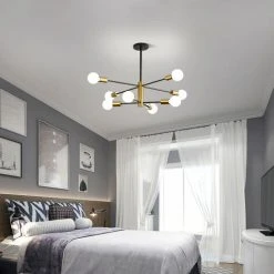 Tout neuf ⌛ GOECO Suspension Luminaire, Lustre Salon Moderne, Noir-doré 8 Lumières E27 Base, Réglage De Rotation 360° Lustre Industriel En Métal Pour Salon Chambre Salle à Manger, (sans Ampoules) 🤩 -Suspension Soldes 53315337 3