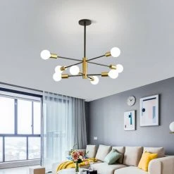 Tout neuf ⌛ GOECO Suspension Luminaire, Lustre Salon Moderne, Noir-doré 8 Lumières E27 Base, Réglage De Rotation 360° Lustre Industriel En Métal Pour Salon Chambre Salle à Manger, (sans Ampoules) 🤩 -Suspension Soldes 53315337 4