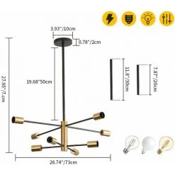 Tout neuf ⌛ GOECO Suspension Luminaire, Lustre Salon Moderne, Noir-doré 8 Lumières E27 Base, Réglage De Rotation 360° Lustre Industriel En Métal Pour Salon Chambre Salle à Manger, (sans Ampoules) 🤩 -Suspension Soldes 53315337 5