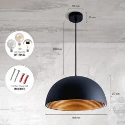 Meilleure vente 🛒 Paco Home Suspension Lampe Suspendue Salle À Manger Cuisine Câble Textile 1,5 M Ø40,5cm  Sans Ampoules,  Noir - Or 👍 -Suspension Soldes 53805338 3