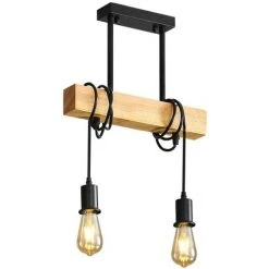 Meilleure vente 👍 GOECO Suspension Luminaire Vintage, Lustre Plafonnier En Bois, 100cm Réglable Longueur Du Cordon, Lustre Salon Salle à Manger, 2 Lumières E27 (Ampoule Non Incluse) 😀