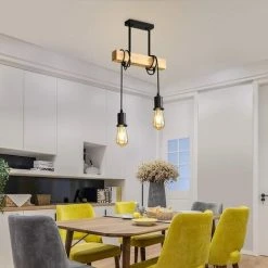 Meilleure vente 👍 GOECO Suspension Luminaire Vintage, Lustre Plafonnier En Bois, 100cm Réglable Longueur Du Cordon, Lustre Salon Salle à Manger, 2 Lumières E27 (Ampoule Non Incluse) 😀 -Suspension Soldes 54243597 3