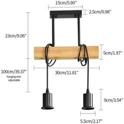 Meilleure vente 👍 GOECO Suspension Luminaire Vintage, Lustre Plafonnier En Bois, 100cm Réglable Longueur Du Cordon, Lustre Salon Salle à Manger, 2 Lumières E27 (Ampoule Non Incluse) 😀 -Suspension Soldes 54243597 5