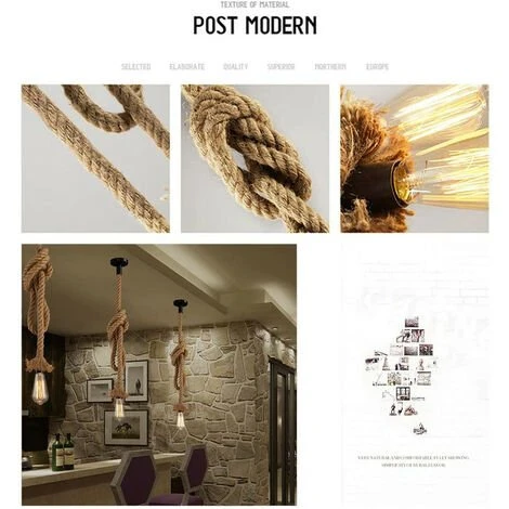 Grosses soldes ✔️ MINETGNON 1,5m Lustre Suspension En Corde Chanvre Luminaire Style Industriel Rétro 1 Tête Pour La Décoration Restaurant, Bar, Café, E27, 220V Sans Ampoule ✔️ 2 Grosses soldes ✔️ MINETGNON 1,5m Lustre Suspension En Corde Chanvre Luminaire Style Industriel Rétro 1 Tête Pour La Décoration Restaurant, Bar, Café, E27, 220V Sans Ampoule ✔️ – Image 2