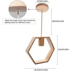 Promo 🧨 COMELY Nordique En Bois Hexagone Géométrique Pendentif Lumières Unique Tête Suspendue Salle à Manger Bar Restaurant Lampe En Bois Avec 5 W Blanc Ampoule 💯 -Suspension Soldes 55568246 5