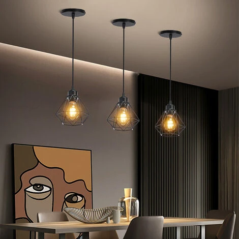 Les meilleures critiques de 🌟 3x Lustre Suspension Industriel En Métal Noir , Stoex Luminaire Style Vintage Design Forme Cage Diamant Rétro Pour Salon Chambre Salle à Manger (sans Ampoule) 😍 3 Les meilleures critiques de 🌟 3x Lustre Suspension Industriel En Métal Noir , Stoex Luminaire Style Vintage Design Forme Cage Diamant Rétro Pour Salon Chambre Salle à Manger (sans Ampoule) 😍 – Image 3