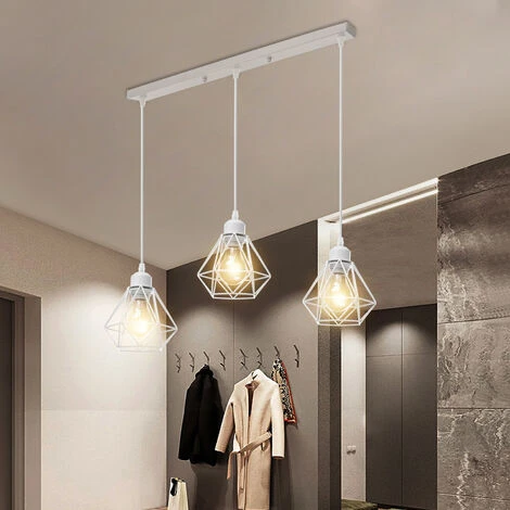 Remise 🔔 STOEX Suspension Industrielle 3 Lampes Lustre Métal Plafonnier Lumières E27 Pour Salon Cuisine Chambre Salle à Manger, Blanc ⭐ 2 Remise 🔔 STOEX Suspension Industrielle 3 Lampes Lustre Métal Plafonnier Lumières E27 Pour Salon Cuisine Chambre Salle à Manger, Blanc ⭐ – Image 2