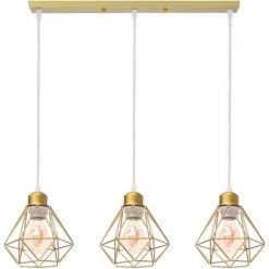 Budget ❤️ STOEX Suspension Industrielle 3 Lampes Lustre Métal Plafonnier Lumières E27 Pour Salon Cuisine Chambre Salle à Manger, Or ✔️