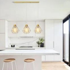 Budget ❤️ STOEX Suspension Industrielle 3 Lampes Lustre Métal Plafonnier Lumières E27 Pour Salon Cuisine Chambre Salle à Manger, Or ✔️ -Suspension Soldes 55909654 3