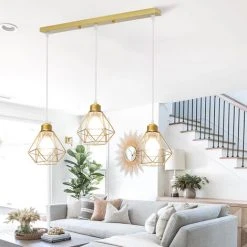 Budget ❤️ STOEX Suspension Industrielle 3 Lampes Lustre Métal Plafonnier Lumières E27 Pour Salon Cuisine Chambre Salle à Manger, Or ✔️ -Suspension Soldes 55909654 4