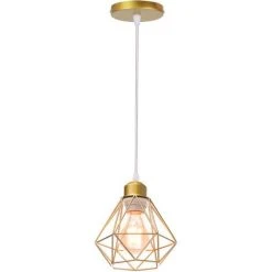 Le moins cher 🛒 STOEX Lustre Suspension Industriel En Métal Or , Luminaire Style Vintage Design Forme Cage Diamant Rétro Pour Salon Chambre Salle à Manger (sans Ampoule) 😉