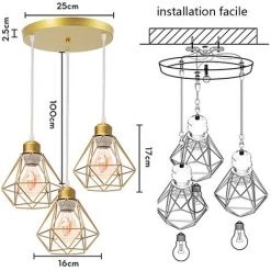 Offres 😉 STOEX Suspension Luminaire Industrielle Vintage, Réglable Lustre Plafonnier Métal Câble Réglable Pour Salon Restaurant Chambre Cuisine Couloir, E27 Or 🛒 -Suspension Soldes 55909670 2
