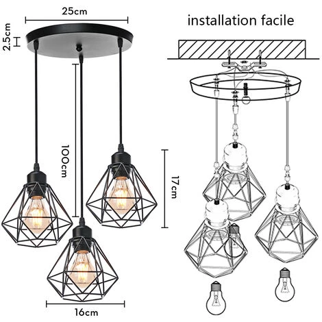 Acheter 💯 STOEX Suspension Luminaire Industrielle Vintage, Réglable Lustre Plafonnier Métal Câble Réglable Pour Salon Restaurant Chambre Cuisine Couloir, E27 Noir 😉 5 Acheter 💯 STOEX Suspension Luminaire Industrielle Vintage, Réglable Lustre Plafonnier Métal Câble Réglable Pour Salon Restaurant Chambre Cuisine Couloir, E27 Noir 😉 – Image 5