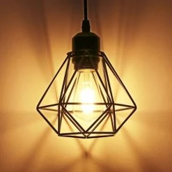 Remise ❤️ STOEX Lustre Suspension Industriel En Métal Noir , Luminaire Style Vintage Design Forme Cage Diamant Rétro Pour Salon Chambre Salle à Manger (sans Ampoule) 🎁 -Suspension Soldes 55909855 3