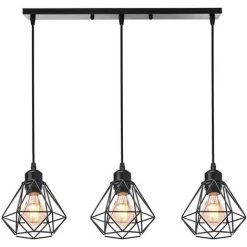 Grosses soldes 👍 STOEX Suspension Industrielle 3 Lampes Lustre Métal Plafonnier Lumières E27 Pour Salon Cuisine Chambre Salle à Manger, Noir 🎉