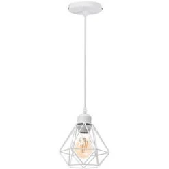 Meilleur prix 🥰 STOEX Lustre Suspension Industriel En Métal Blanc , Luminaire Style Vintage Design Forme Cage Diamant Rétro Pour Salon Chambre Salle à Manger (sans Ampoule) ✔️