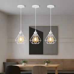 Meilleur prix 🥰 STOEX Lustre Suspension Industriel En Métal Blanc , Luminaire Style Vintage Design Forme Cage Diamant Rétro Pour Salon Chambre Salle à Manger (sans Ampoule) ✔️ 7 Meilleur prix 🥰 STOEX Lustre Suspension Industriel En Métal Blanc , Luminaire Style Vintage Design Forme Cage Diamant Rétro Pour Salon Chambre Salle à Manger (sans Ampoule) ✔️ -Suspension Soldes 55909857 3