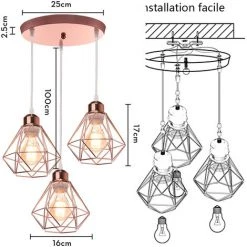 Bon marché ⭐ STOEX Suspension Luminaire Industrielle Vintage, Réglable Lustre Plafonnier Métal Câble Réglable Pour Salon Restaurant Chambre Cuisine Couloir, E27 Or Rose 🎁 -Suspension Soldes 55909978 5