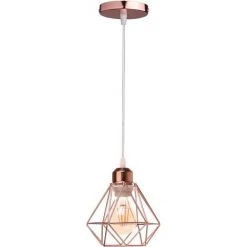 Sortie 🎉 STOEX Lustre Suspension Industriel En Métal Or Rose , Luminaire Style Vintage Design Forme Cage Diamant Rétro Pour Salon Chambre Salle à Manger (sans Ampoule) 🔥