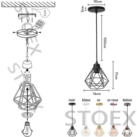 Sortie 🎉 STOEX Lustre Suspension Industriel En Métal Or Rose , Luminaire Style Vintage Design Forme Cage Diamant Rétro Pour Salon Chambre Salle à Manger (sans Ampoule) 🔥 5 Sortie 🎉 STOEX Lustre Suspension Industriel En Métal Or Rose , Luminaire Style Vintage Design Forme Cage Diamant Rétro Pour Salon Chambre Salle à Manger (sans Ampoule) 🔥 – Image 5