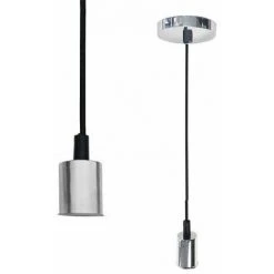 Tout neuf 👍 Suspension Ampoule E27 Chromé Cylindrique ARGENT - Argent - SILUMEN 🥰