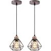 De gros 👍 Lot De 2 Lustre Suspension Industriel En Métal, Stoex Luminaire Style Vintage Design Forme Cage Diamant Rétro Pour Salon Chambre Salle à Manger (sans Ampoule) - Laiton ⌛