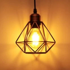 De gros 👍 Lot De 2 Lustre Suspension Industriel En Métal, Stoex Luminaire Style Vintage Design Forme Cage Diamant Rétro Pour Salon Chambre Salle à Manger (sans Ampoule) - Laiton ⌛ -Suspension Soldes 56407898 3