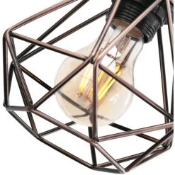 De gros 👍 Lot De 2 Lustre Suspension Industriel En Métal, Stoex Luminaire Style Vintage Design Forme Cage Diamant Rétro Pour Salon Chambre Salle à Manger (sans Ampoule) - Laiton ⌛ -Suspension Soldes 56407898 4