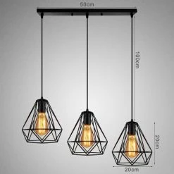Nouveau ⌛ AXHUP Lustre Suspension Cage Forme Diamant Contemporain Plafonnier Lampe Noir 🧨 -Suspension Soldes 56525288 3