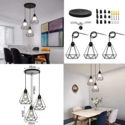 Acheter ⭐ AXHUP Lustre Suspension 3 Lumieres En Metal E27 20,5cm Noir 👍 -Suspension Soldes 56525289 5