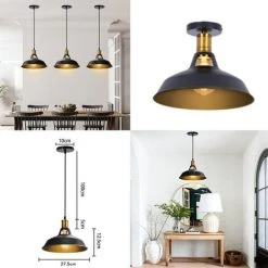 Vente flash 🧨 AXHUP 3pcs Rétro Lustre Suspension E27 27cm Luminaire Style Industrielle Pour Salon Couloir Cuisine Noir 🤩 -Suspension Soldes 56525290 5