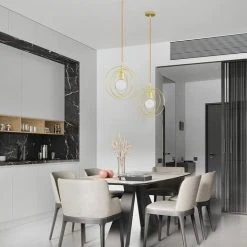 Top 10 ⭐ COMELY Suspension Luminaire Industriel Vintage Design E27, éclairage De Plafond Rétro Longueur 120CM, Lustre Abat Jour Métal Pour Chambre Salon Couloir Cuisine Salle De Bain Balcon (Doré) ❤️ -Suspension Soldes 56697016 4