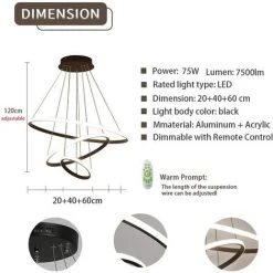 Bon marché 🎁 COMELY Lustre LED Moderne Suspension 3 Anneaux (20+40+60cm) Plafonnier LED 3000k / 4000k / 6000k 3 Couleurs Hauteur Réglable Lampes Suspendues Table à Manger Salon Salle à Manger Chambre ❤️ -Suspension Soldes 56697029 5