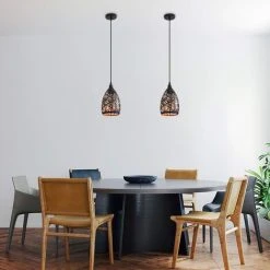 Acheter ⭐ COMELY Suspension Luminaire Industrielle En Métal Creux Sculpté, Rétro Lustre Industriel Lampe De Plafond Vintage Noir E27 Abat-jour Lampe Cage Pour Salon Chambre Salle à Manger Cuisine Restaurant 🔔 -Suspension Soldes 56697126 3