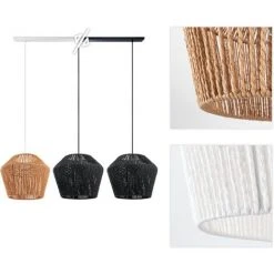 Remise ✔️ Paco Home Suspension Lampe Abat-jour Aspect Rotin Câble Textile Raccourcissable E27  Blanc (Ø33 Cm),  Blanc 3 flammes 120 cm ✔️