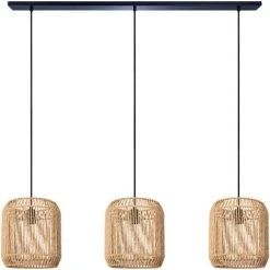 Remise ✔️ Paco Home Suspension Lampe Abat-jour Aspect Rotin Câble Textile Raccourcissable E27  Blanc (Ø33 Cm),  Blanc 3 flammes 120 cm ✔️ -Suspension Soldes 57108603 3
