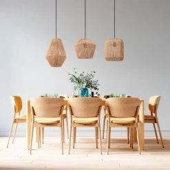 Remise ✔️ Paco Home Suspension Lampe Abat-jour Aspect Rotin Câble Textile Raccourcissable E27  Blanc (Ø33 Cm),  Blanc 3 flammes 120 cm ✔️ -Suspension Soldes 57108603 5