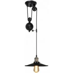 Tout neuf 🎁 WOTTES Suspension Luminaire Industriel Poulie De Suspension Métal Lumière E27 Salon Bar Restaurant Noir - Noir 💯