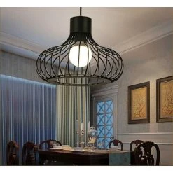 Grosses soldes 🔥 DYHF Rétro Metal Suspension Noir Cage Industriel Vintage Suspensions Luminaire Métal Retro Antique Suspensions Luminaire Cage Culot E27 Plafonnier Luminaire - Noir 🥰 -Suspension Soldes 57342163 3