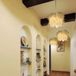 Offres 💯 DYHF 5W Salle à Manger Suspendu Simple Chambre Plume Lustre Chaud Princesse Entrée Mini Lustre 💯 -Suspension Soldes 57594036 3