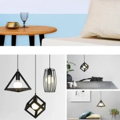 Acheter 👍 HALOYO Lustre Suspension Vintage, E27 Suspension Luminaire Industrielle, Luminaire Plafonnier Salon Bases Rectangulaires 😉 -Suspension Soldes 58207564 3