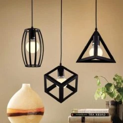 Acheter 👍 HALOYO Lustre Suspension Vintage, E27 Suspension Luminaire Industrielle, Luminaire Plafonnier Salon Bases Rectangulaires 😉 -Suspension Soldes 58207564 4