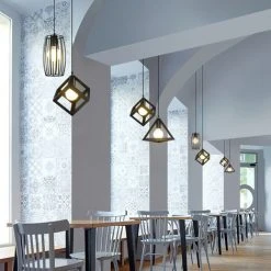 Acheter 👍 HALOYO Lustre Suspension Vintage, E27 Suspension Luminaire Industrielle, Luminaire Plafonnier Salon Bases Rectangulaires 😉 -Suspension Soldes 58207564 5