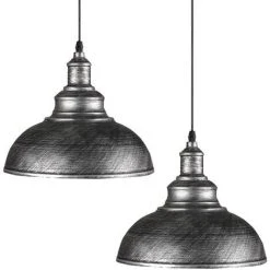 Sortie 🎁 STOEX Lot De 2 Lustre Suspension Industrielle Vintage E27 290mm , Plafonniers Retro Abat-jour Pour Cuisine Salle à Manger Salon Restaurant,Gris Argenté 🤩