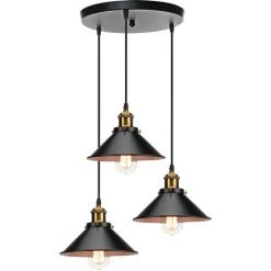 Meilleure affaire ✔️ STOEX 3 Lumières Suspension Rétro Industriel Plafonniers Design Edison Métal Lustre Suspension Avec Support De Plaque Circulaire, Ø 22cm, Noir Et Blanc 😍