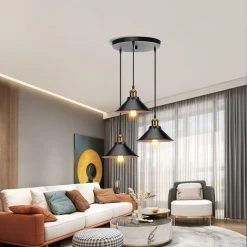 Meilleure affaire ✔️ STOEX 3 Lumières Suspension Rétro Industriel Plafonniers Design Edison Métal Lustre Suspension Avec Support De Plaque Circulaire, Ø 22cm, Noir Et Blanc 😍 -Suspension Soldes 58367020 4