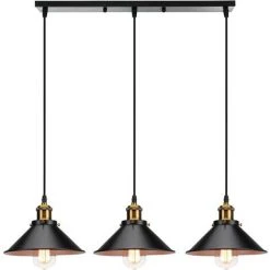 Remise 🤩 STOEX 3 Lumières Suspension Rétro Industriel Plafonniers Design Edison Métal Lustre Suspension Avec Support De Barre, Ø 22cm, Noir Et Blanc 🧨