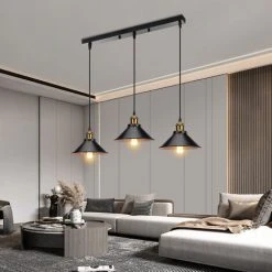 Remise 🤩 STOEX 3 Lumières Suspension Rétro Industriel Plafonniers Design Edison Métal Lustre Suspension Avec Support De Barre, Ø 22cm, Noir Et Blanc 🧨 -Suspension Soldes 58367021 3