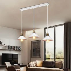 Promo 😀 STOEX Lustre Suspension Industrielle Vintage En Métal Fer Rétro Abat-jour Luminaire 22cm Lampe Plafonnier Corde Ajustable ,E27 Blanc 😉 -Suspension Soldes 58368944 3